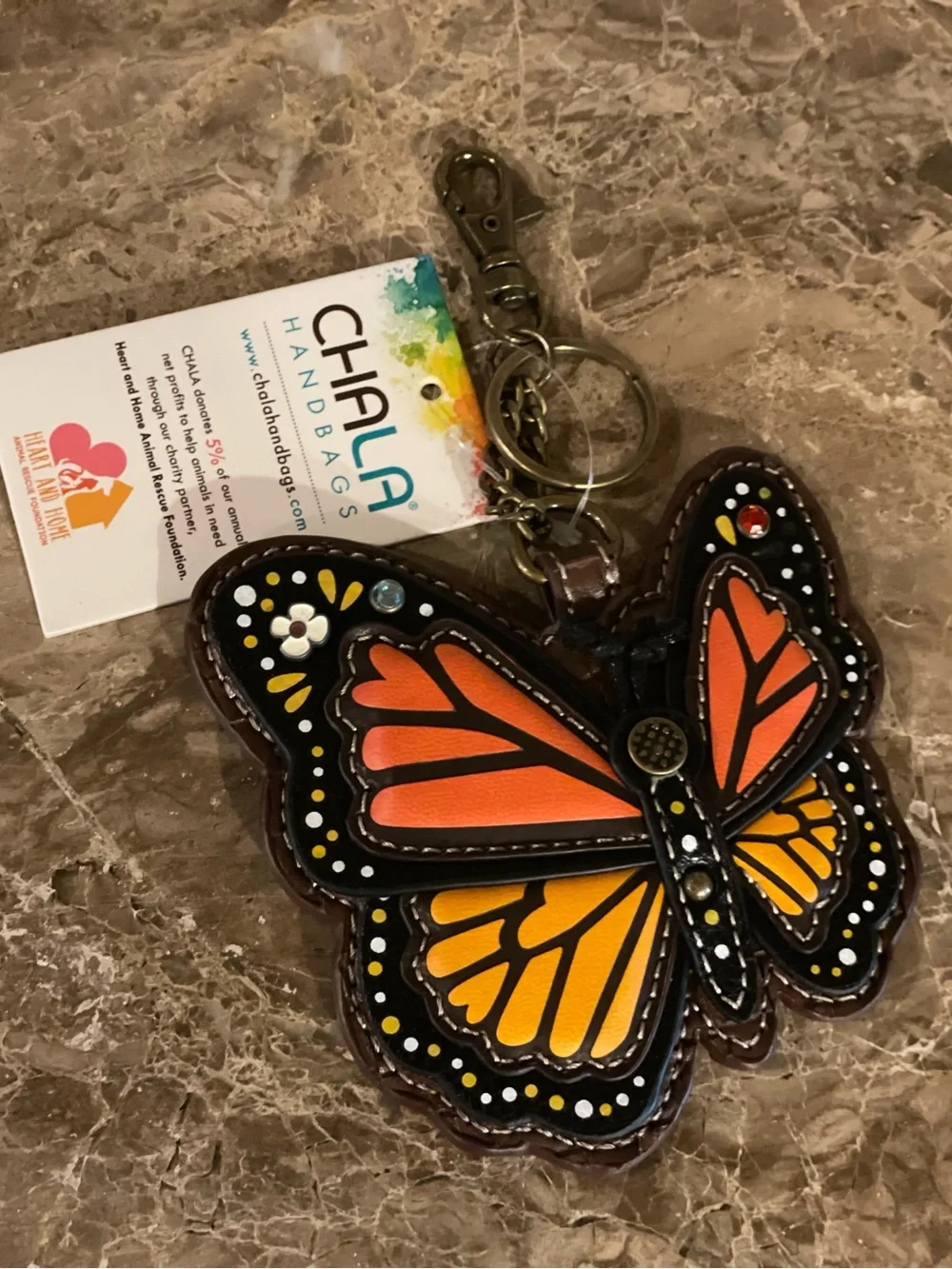 CHALA NWT Monarch Butterfly Key Fob Coin Purse Keychain Bag Charm Accessory